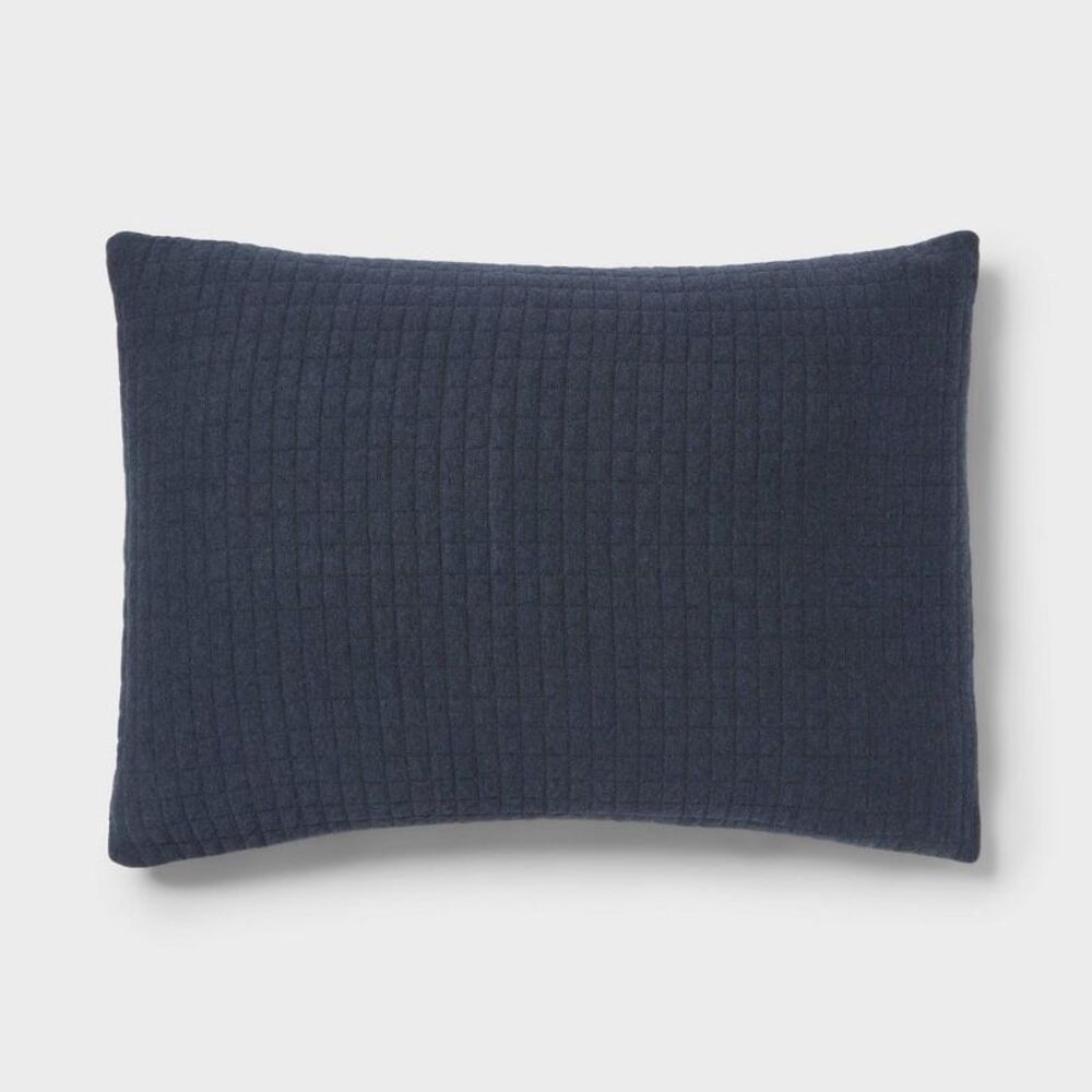 King Cotton Knitted Check Jacquard Jersey Quilt Pillow Sham - Navy